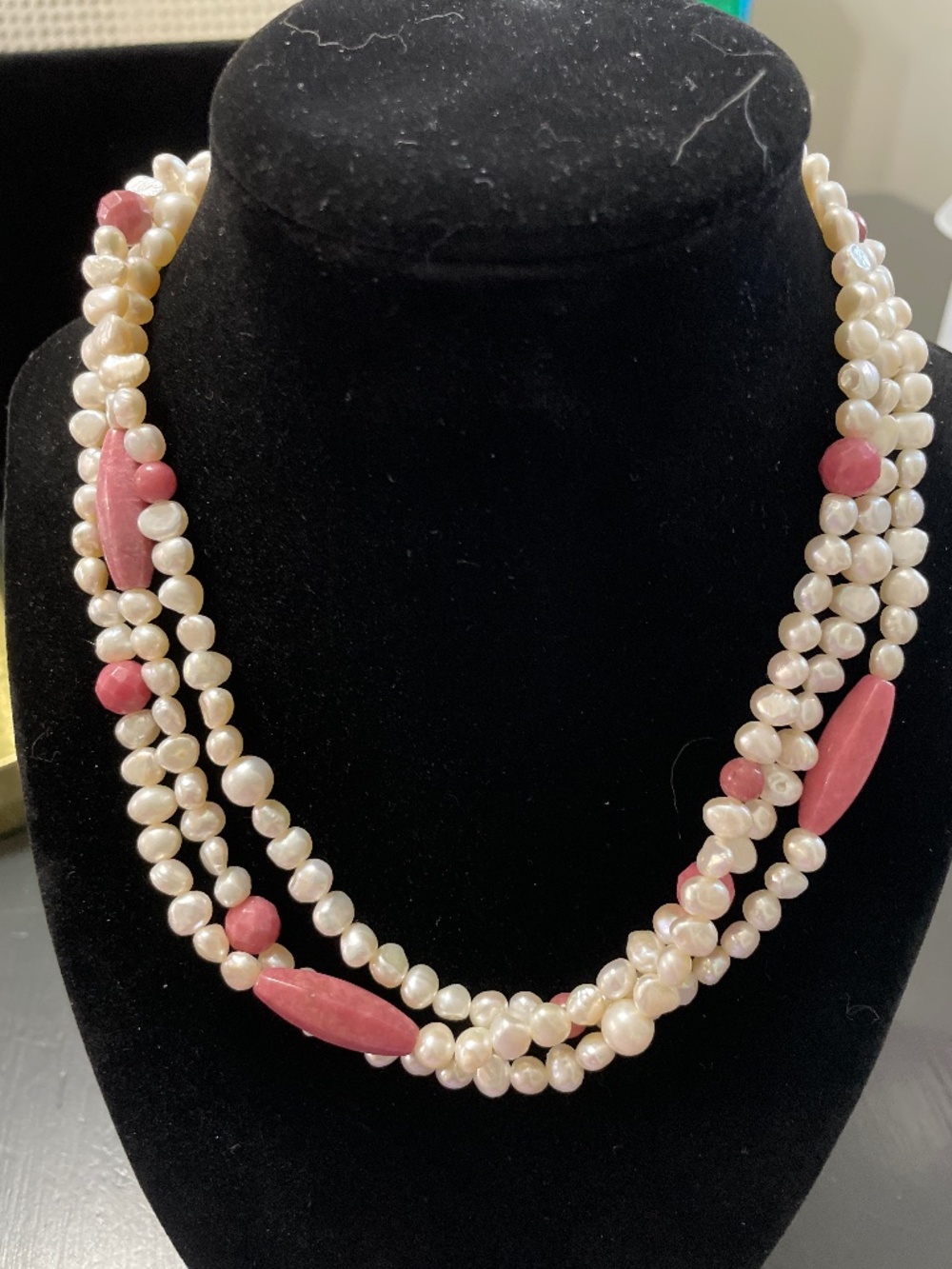 Ross Simons multi strand pearl & rhondonite necklace